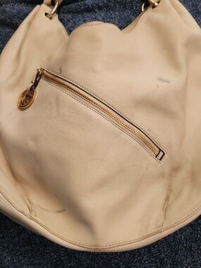 Michael Kors Cream Leather Hobo Bag with Gold MK Charm